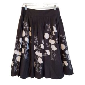 Vintage Carole Little Linen Blend Embroidered White Poppy Skirt Size 10
